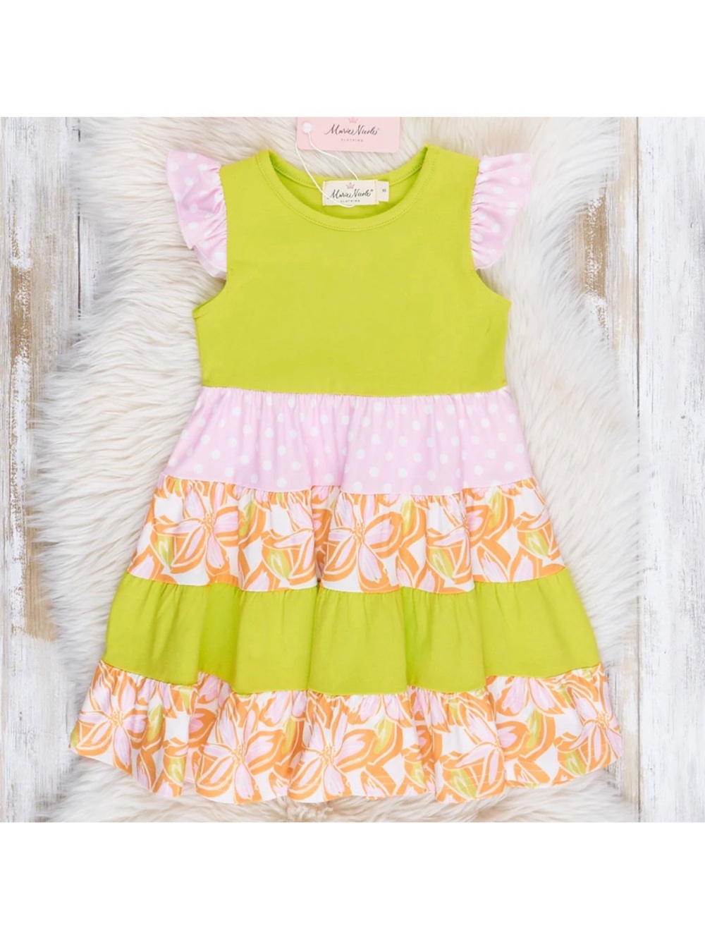 Marie Nicole Neon Tiered Ruffle Twirl Sun Dress 12-18mo XXS Tropical Resort NWT